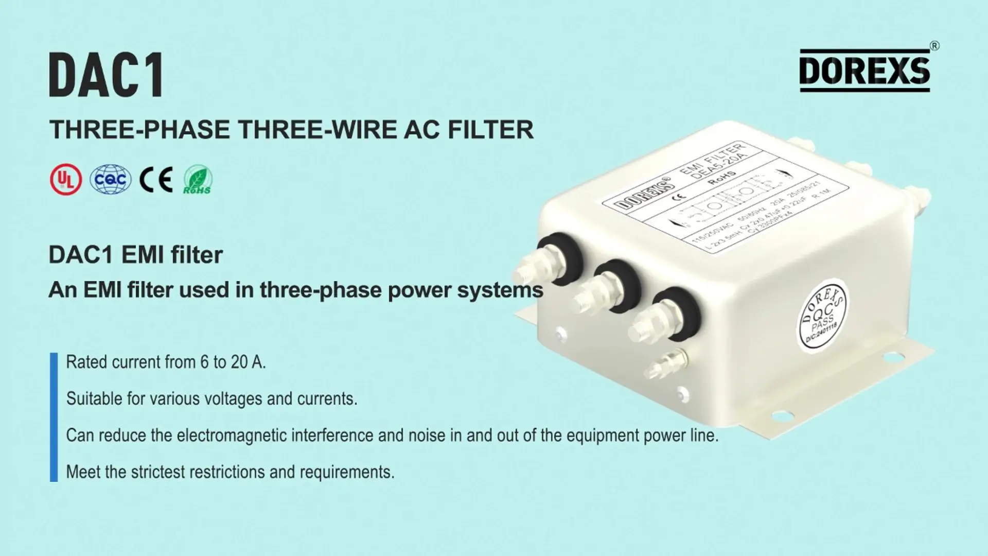 DAC1 3 phase industrial EMI filter